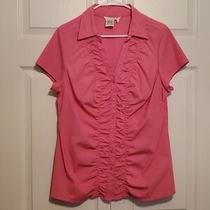 Como Stretch Pink Rouched Button Down Shirt Size XL